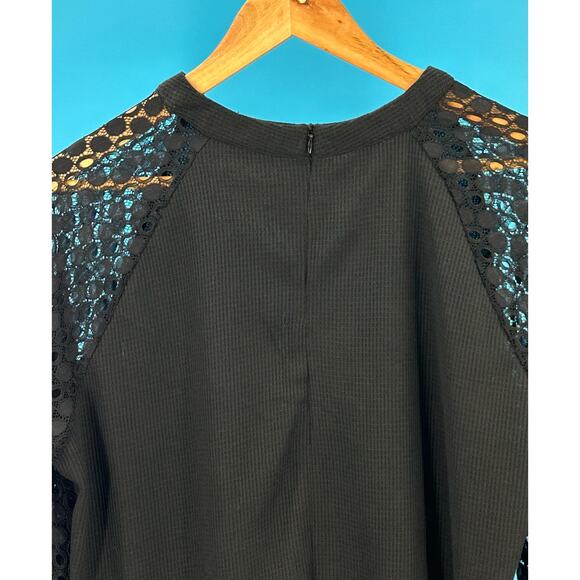MIHOLL Women's Black Ribbed Knit Top Long Lace Sleeve Back Zip Size XLarge - Picture 5 of 11